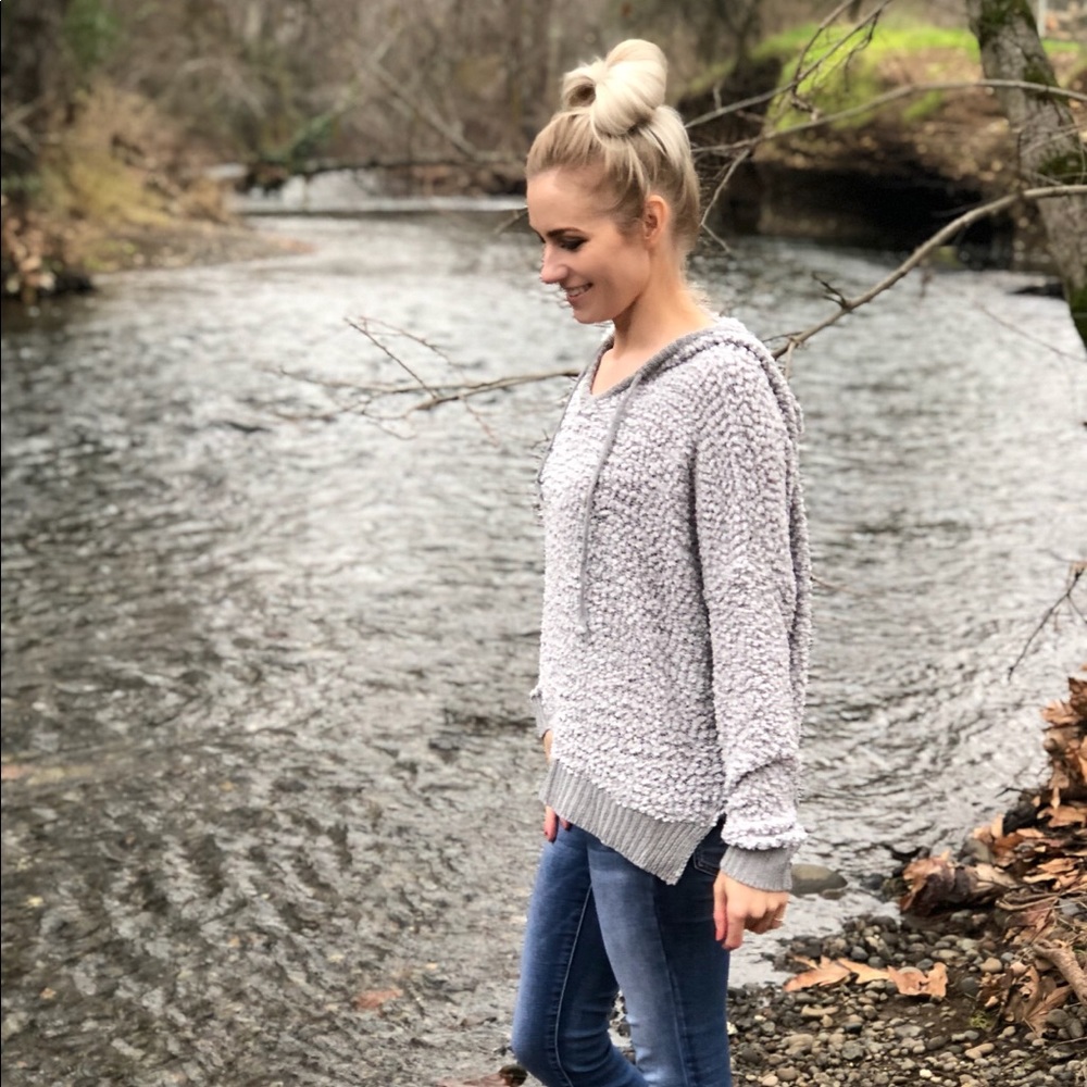 Soft chunky knit popcorn sweater with hood